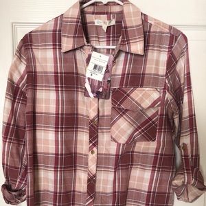 Plaid button down casual blouse